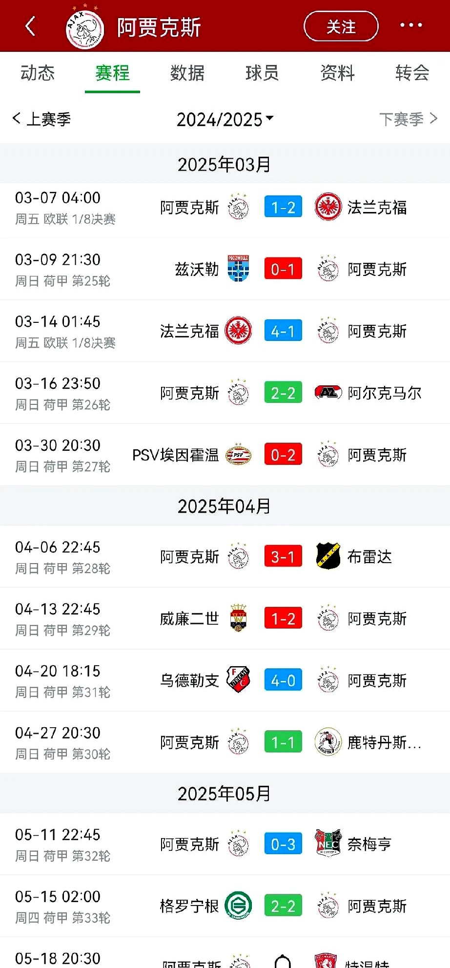 阿贾克斯实现三连胜，重返荷甲榜首